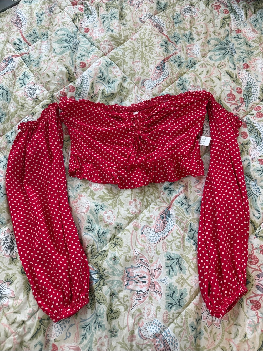 Lovers + Friends Red Polka Dot Off-Shoulder Crop Top